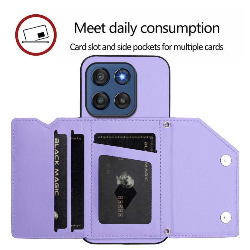 HuHa Case Cover For Motorola Edge 60 Stylus 5G Skin Feel Four Card Slots Phone Case with Wrist Strap(Purple) - Image 5