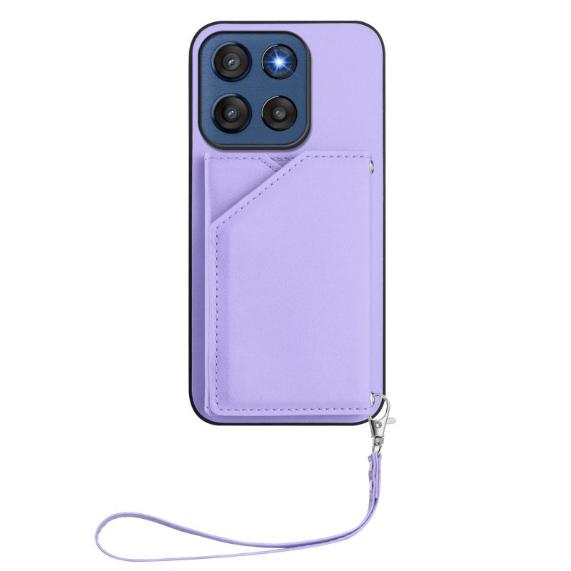 HuHa Case Cover For Motorola Edge 60 Stylus 5G Skin Feel Four Card Slots Phone Case with Wrist Strap(Purple) - Image 2