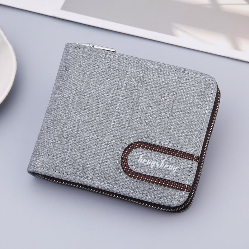 mens short wallet men wallet zipper wallet canvas small wallet multi-functional dollar multi-Card Factory1125 Canvas light gray 1125 Canvas light gray