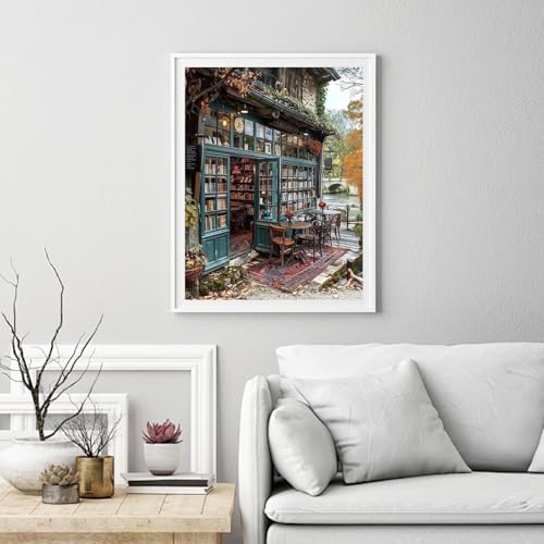 Ycydilirab Diamond Art Kits for Adults Bookshop-5D Diamond Painting for Adults,Scenery Gem Art for Adult Perfect for Relaxation and Home Wall Decor 12x16inch - Image 2