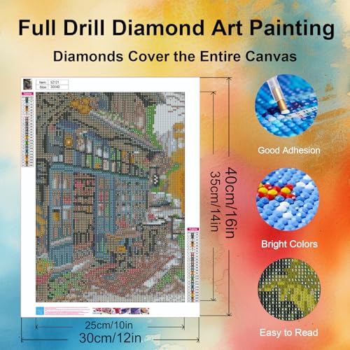 Ycydilirab Diamond Art Kits for Adults Bookshop-5D Diamond Painting for Adults,Scenery Gem Art for Adult Perfect for Relaxation and Home Wall Decor 12x16inch - Image 4