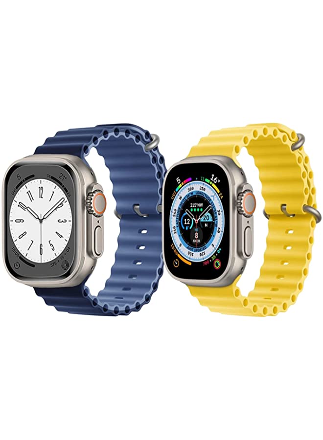 vesus Silicone Ocean Band Strap for Apple Watch Ultra 8 49mm Navy Blue/Blue Double Side Strap with Yellow Single Color Strap Set of 2