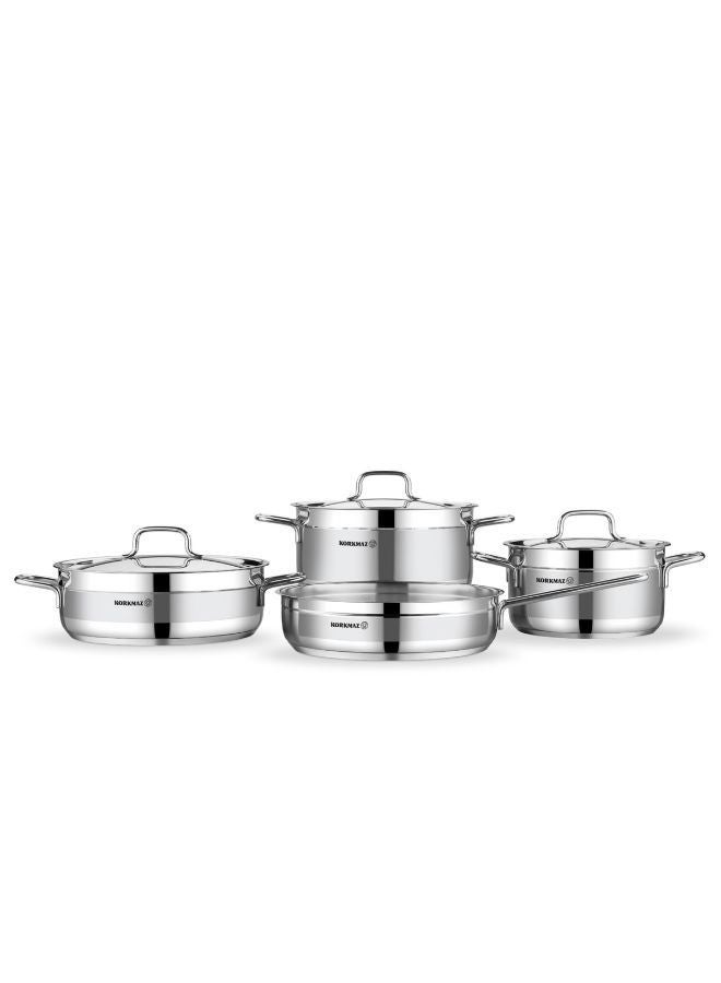 ALFARON 7 PCS STAINLESS STEEL COOKWARE SET | INDUSTION COMPATIBLE POTS AND PANS SET | SILVER - KA1954 SILVER
