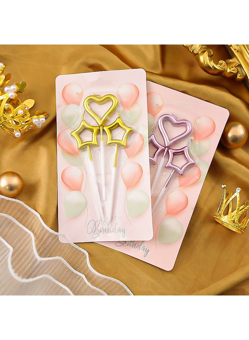 9Pcs Birthday Cake Candles Set,Heart and Star Gold Sparkler Candle,Includes 6 Star Birthday Candles and 3 Heart Birthday Candles,Candle Ornament for Birthday Wedding Anniversary Day ect  - Image 2