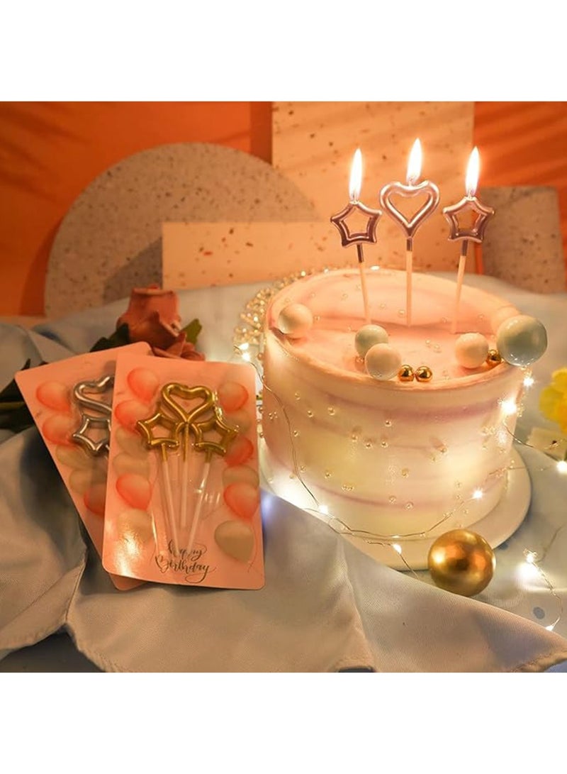 9Pcs Birthday Cake Candles Set,Heart and Star Gold Sparkler Candle,Includes 6 Star Birthday Candles and 3 Heart Birthday Candles,Candle Ornament for Birthday Wedding Anniversary Day ect  - Image 4