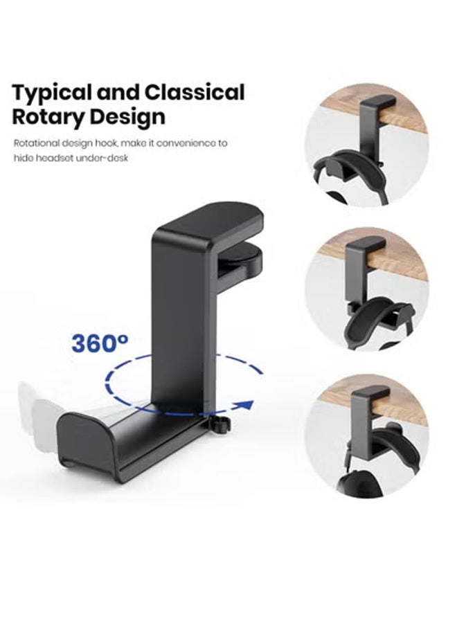 Peachjoy PC Gaming Headset Headphone Hook Holder Hanger Mount, Headphones Stand with Adjustable & Rotating Arm Clamp, Built in Cable Clip Organizer - Image 2