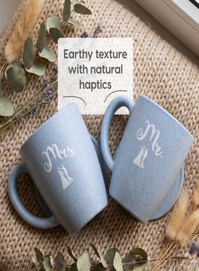 Eha Earth-Friendly Mr & Mrs Classic Coffee Mugs for Couple | Wedding Gift for Couples| Made with Rice Husk| Two Mugs, Coasters Set of 2, Keychain & One Loopac Box | 300 ml | Azure - Image 5