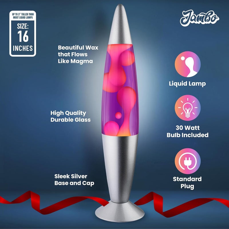 JAMBO 16" Beautiful Lamp- Purple with Pink Wax, Relaxing Liquid Light, Night Light Nightlight, Home Decor Living Room Office Bedroom Lamp for Adults Teens Kids, Magma Motion - Image 4