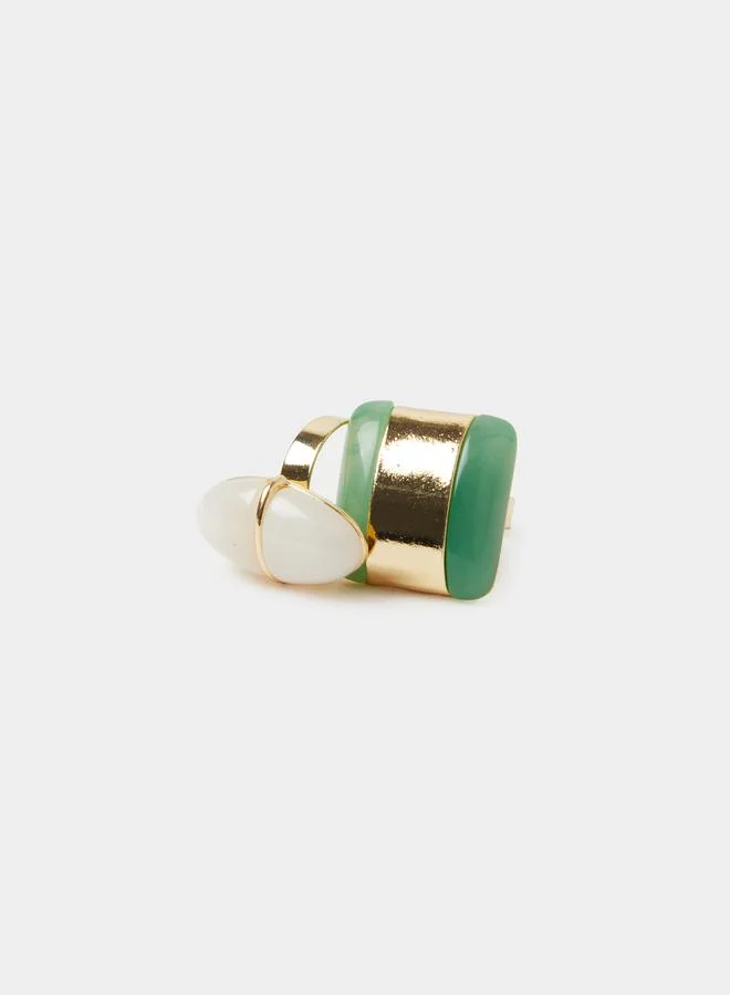 Styli  Pack of 2 - Multi-Stone Gold-Tone Casual Rings for Women | Best Price UAE
