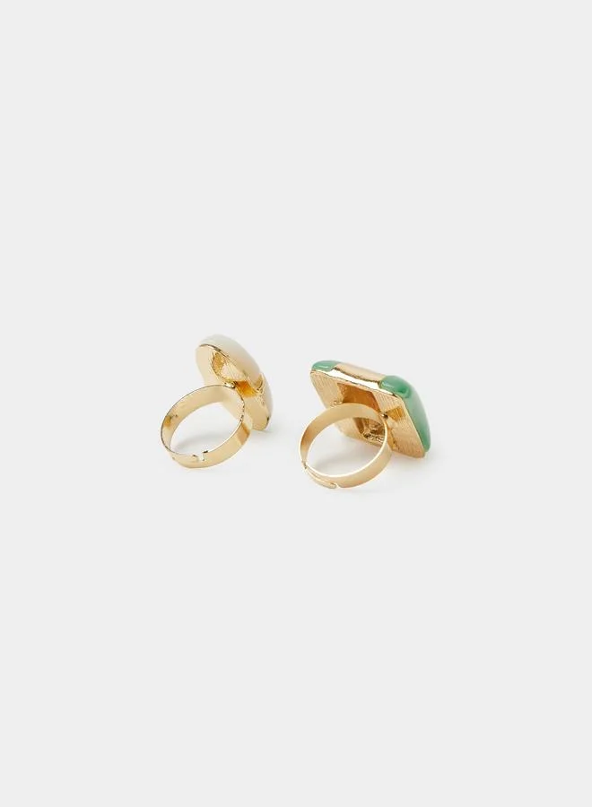 ستايلي Pack of 2 - Multi-Stone Gold-Tone Casual Rings