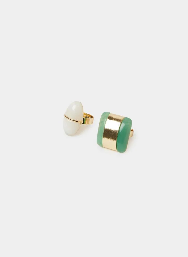 ستايلي Pack of 2 - Multi-Stone Gold-Tone Casual Rings