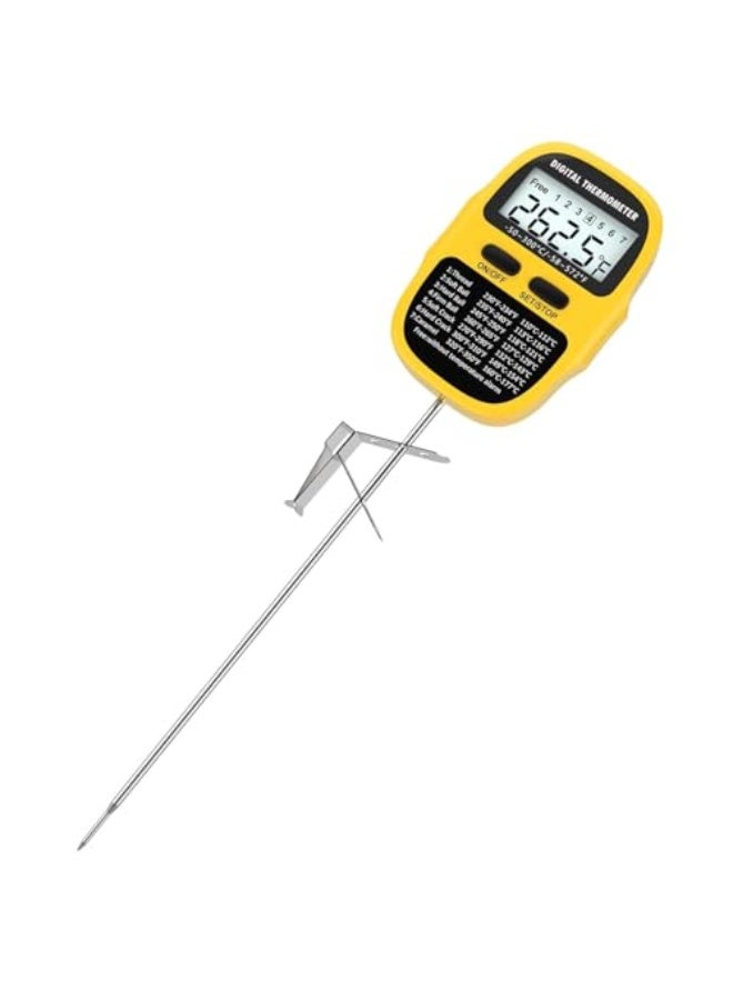 Thermometer with pot clamp, 9.4-inch instant reading probe, IPX5 waterproof digital meat thermometer, suitable for cooking, sugaring, frying, grilling, smoking, and deep-frying (yellow). - Image 1