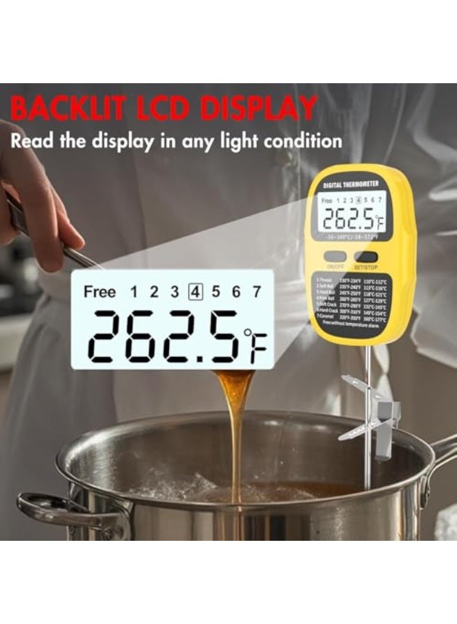 Thermometer with pot clamp, 9.4-inch instant reading probe, IPX5 waterproof digital meat thermometer, suitable for cooking, sugaring, frying, grilling, smoking, and deep-frying (yellow). - Image 2