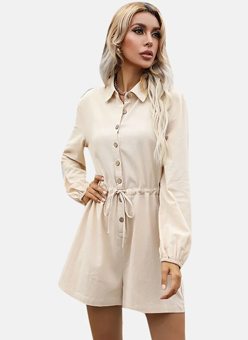YUNIQEE Beige Solid Relaxed Fit Collared Jumpsuit