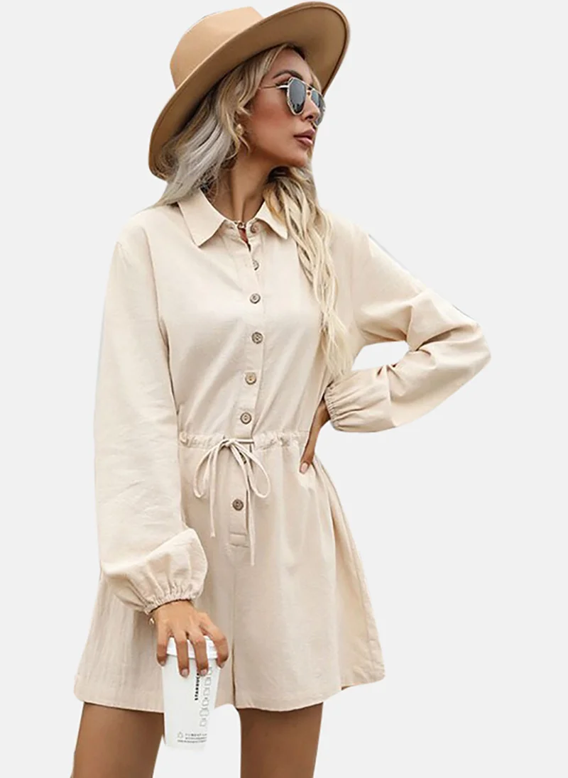 YUNIQEE Beige Solid Relaxed Fit Collared Jumpsuit