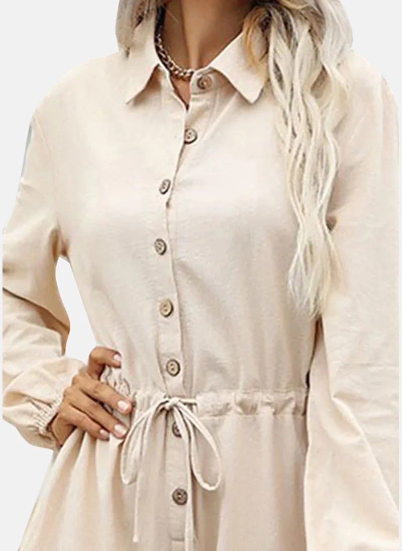 YUNIQEE Beige Solid Relaxed Fit Collared Jumpsuit