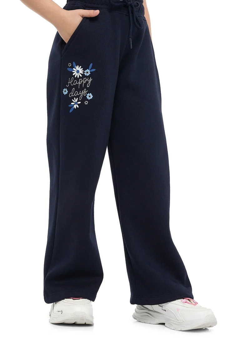 victor and jane Girls Floral Embroidered Fleece Tracksuit – Navy 2-Piece Set