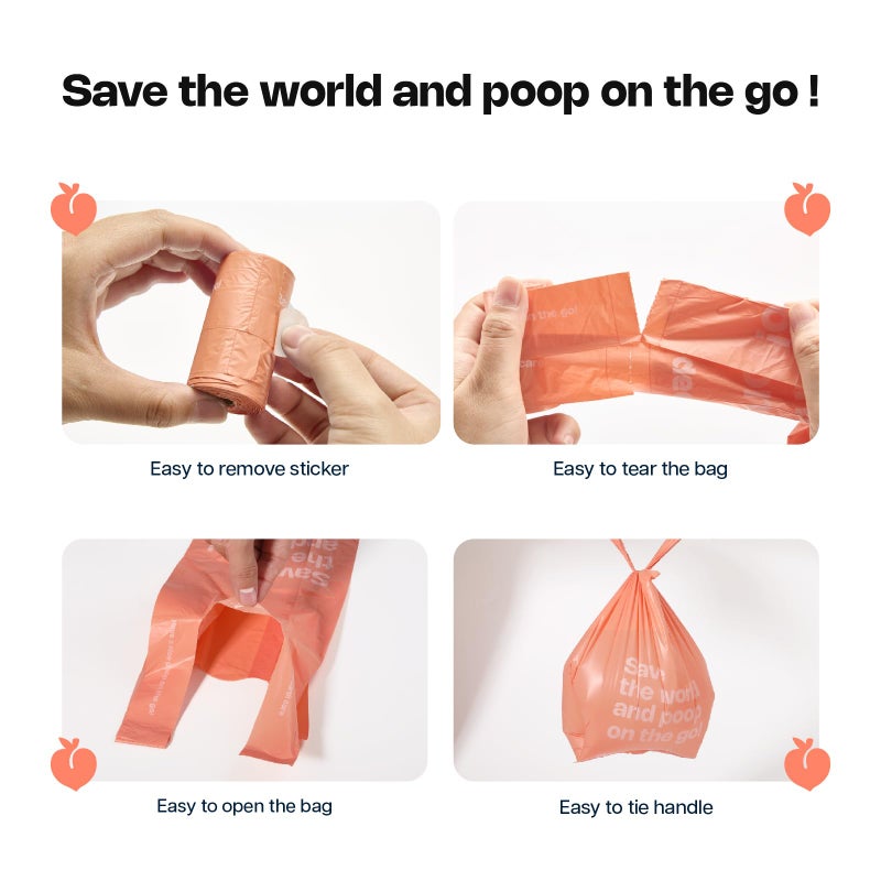Deo Doo Dog Poop Bags with Handles 9 Rolls 108 Counts Big Sizes Leak Proof and Extra Thick Waste Bags Refill Rolls for Walking Small Medium Large Dogs Cats Litter With Holder Peach Scented - Image 4