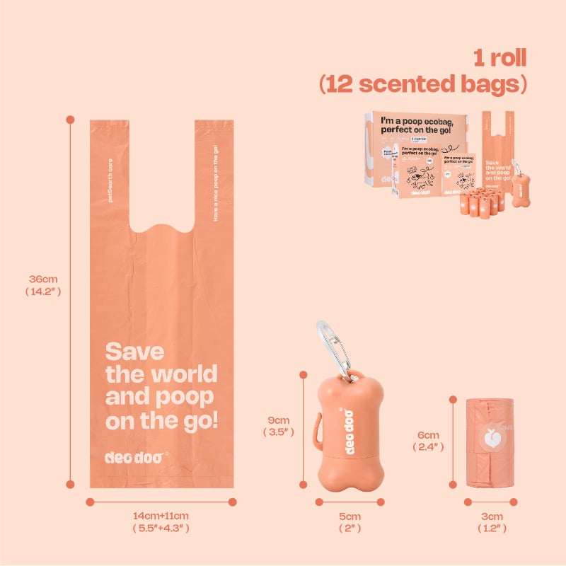 Deo Doo Dog Poop Bags with Handles 9 Rolls 108 Counts Big Sizes Leak Proof and Extra Thick Waste Bags Refill Rolls for Walking Small Medium Large Dogs Cats Litter With Holder Peach Scented - Image 3