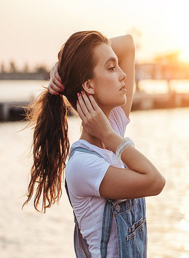 سوار YBMYCM متعدد الطبقات مرصع بأحجار الراين الكريستالية، ذهبي وفضي، مناسب للنساء كإكسسوار مجوهرات لحفلات التخرج والزفاف والمواعدة (فضي كبير) - Image 2