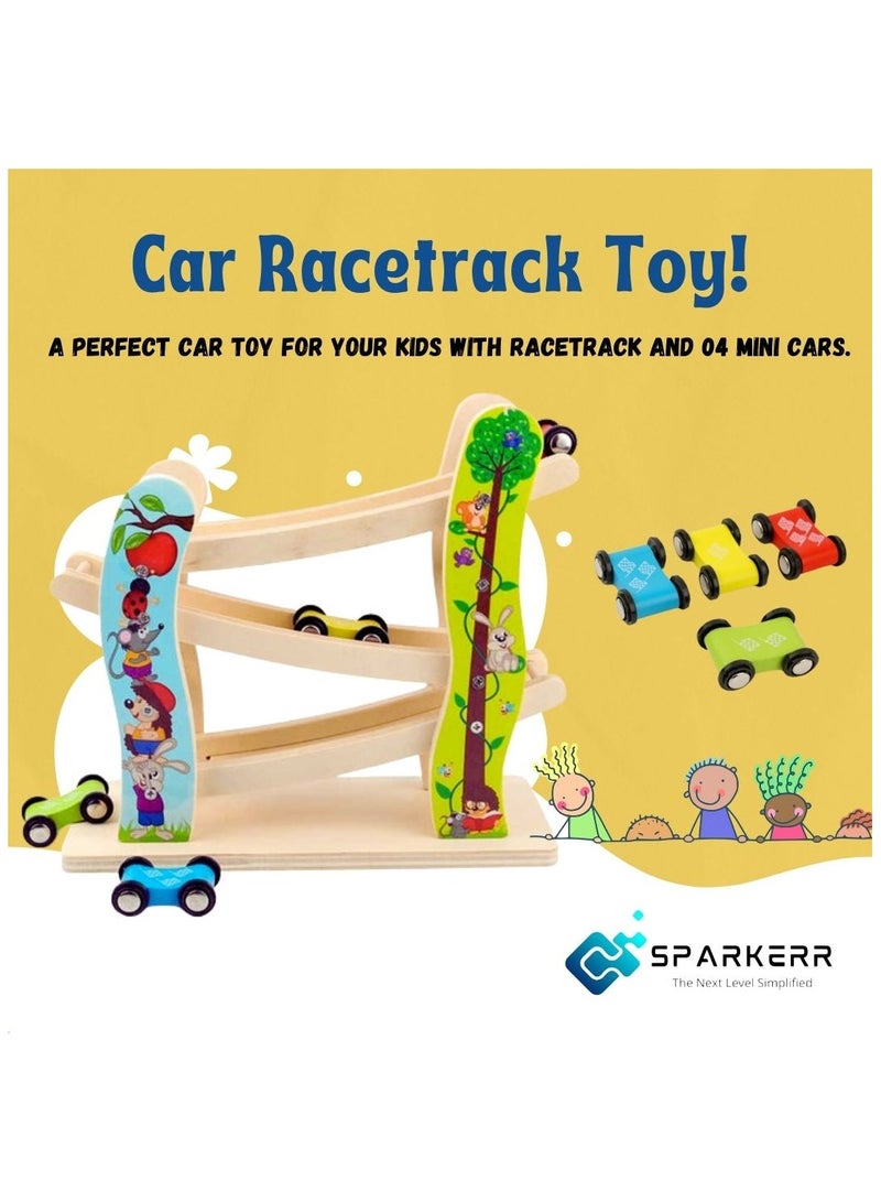 Wooden Car Racetrack, Toy car racing Track, Ramp Racer With 4 Mini Cars Set, Educational Creative Toddler Toy for Kids, Little Boy and Girl at Home or for Gifting - Image 2