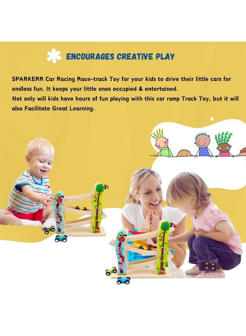 Wooden Car Racetrack, Toy car racing Track, Ramp Racer With 4 Mini Cars Set, Educational Creative Toddler Toy for Kids, Little Boy and Girl at Home or for Gifting - Image 3