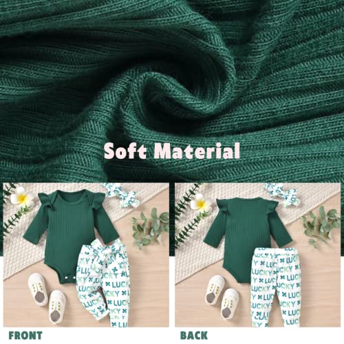 Aalizzwell Newborn Baby Girls St. Patrick’s Day Clothes Lucky Shamrock Long Sleeve Spring Outfit NB Green - Image 5
