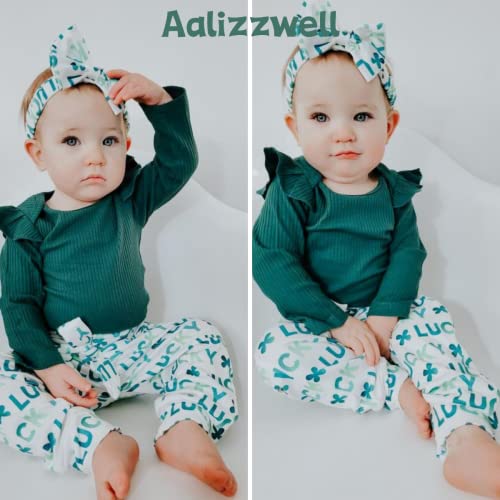 Aalizzwell Newborn Baby Girls St. Patrick’s Day Clothes Lucky Shamrock Long Sleeve Spring Outfit NB Green - Image 3