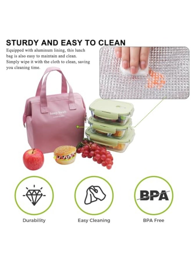 Mziart Insulated Lunch Bag Simple Bento Cooler Bag Lunch Tote Bag for Lunch Box for Women Men Adult Picnic Working Hiking Beach (Pink) - Image 3