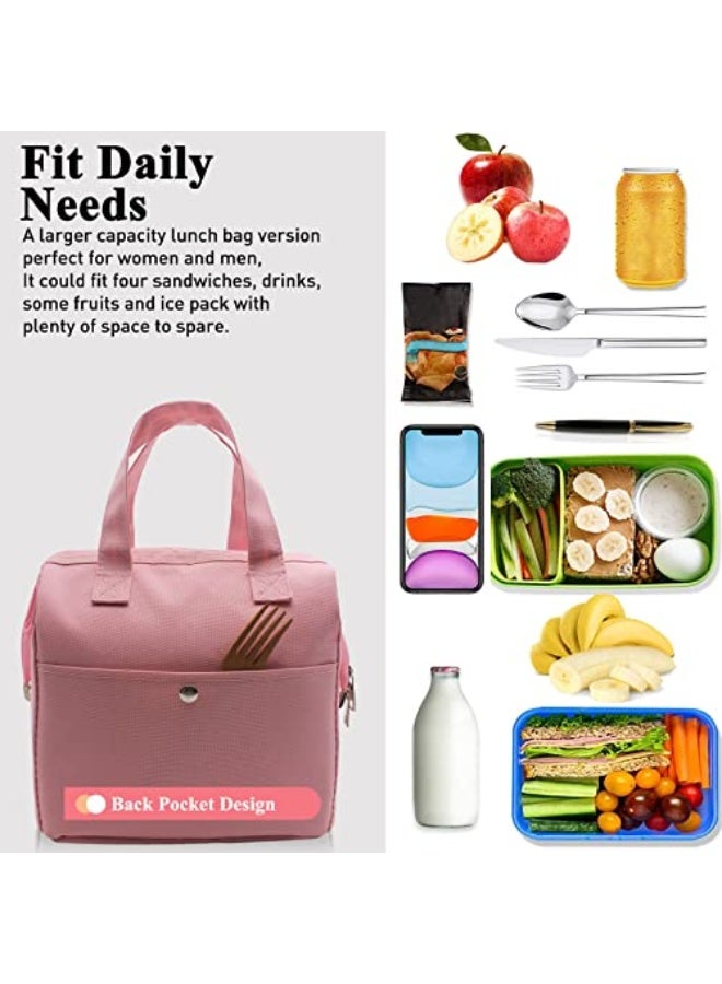 Mziart Insulated Lunch Bag Simple Bento Cooler Bag Lunch Tote Bag for Lunch Box for Women Men Adult Picnic Working Hiking Beach (Pink) - Image 5