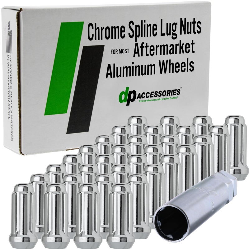 DPAccessories Chrome M14x200 Lug Nuts For Aftermarket Wheels Closed End Duplex XL Spline Tuner 51mm 2 Tall Set of 32 D5119230532
