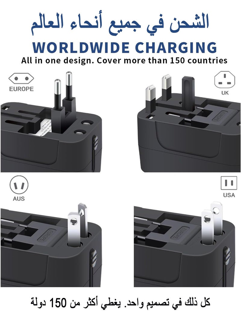 محول سفر عالمي، محول قابس عالمي مع منفذ USB، محول طاقة دولي مع منفذي USB، محول سفر متعدد الإمكانيات، شاحن حائط متعدد منافذ USB لأوروبا والولايات المتحدة والمملكة المتحدة والاتحاد الأوروبي وأستراليا - Image 2