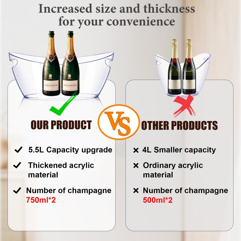 tchrules Ice Bucket 2 PCS, Thickened Ice Buckets for Parties, Mimosa Bar Supplies Beverage Tub for Champagne Beer Sparkling Wine Cocktailsï¼ˆ5.5L) 16.5 * 7.3 * 6.8inch - Image 2