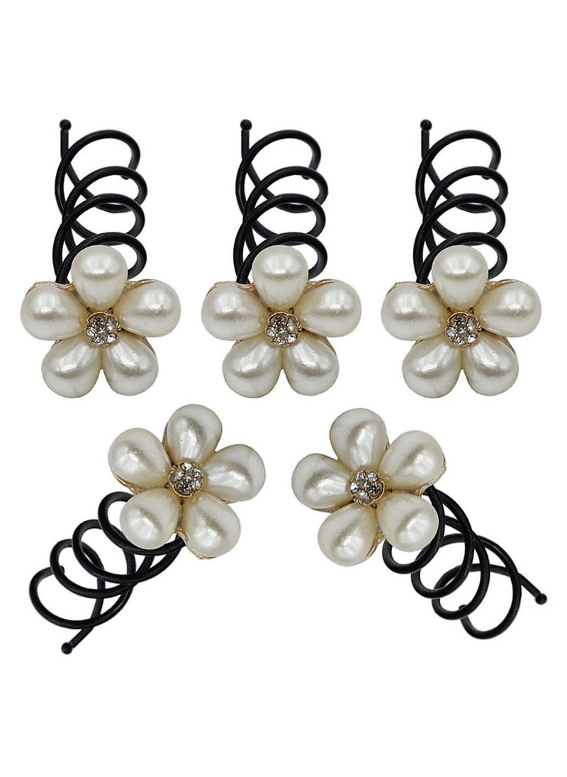 Suoirblss 5PCS Imitation Pearl Spiral Twist Screw Hair Pins Rhinestone Flower Hair Clips Spiral Bobby Pins Hair Bun Styling Tool Hair Accessories for Women Lady A 