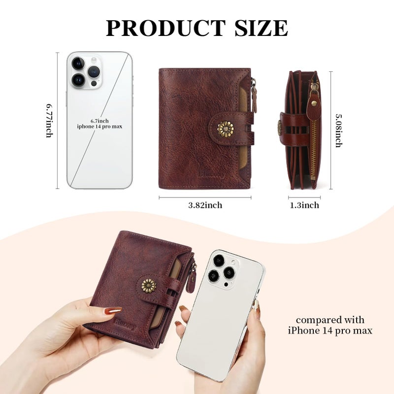 Blucoay Wallet Women,Rfid Blocking Leather Bifold Womens Wallet Compact Card Holder Small Wallet for Women with Removable ID Window Darkhkaki - Image 4