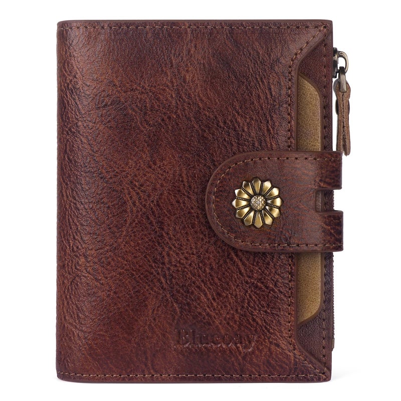 Blucoay Wallet Women,Rfid Blocking Leather Bifold Womens Wallet Compact Card Holder Small Wallet for Women with Removable ID Window Darkhkaki - Image 1