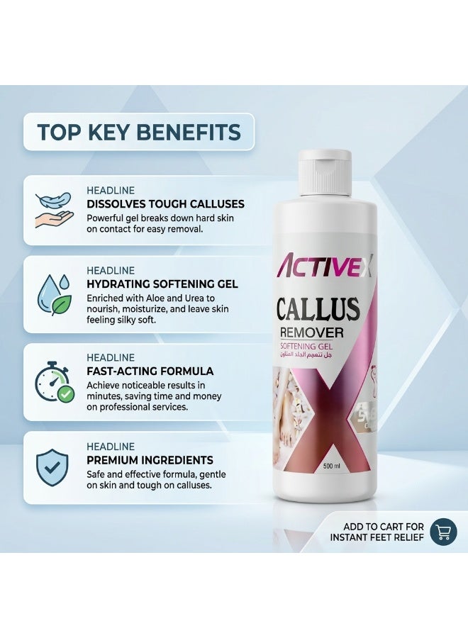 ActiveX Professional Callus Remover Gel for Foot Care and Pedicure Treatments, Softens Hard Skin and Calluses, 500ml - Image 3