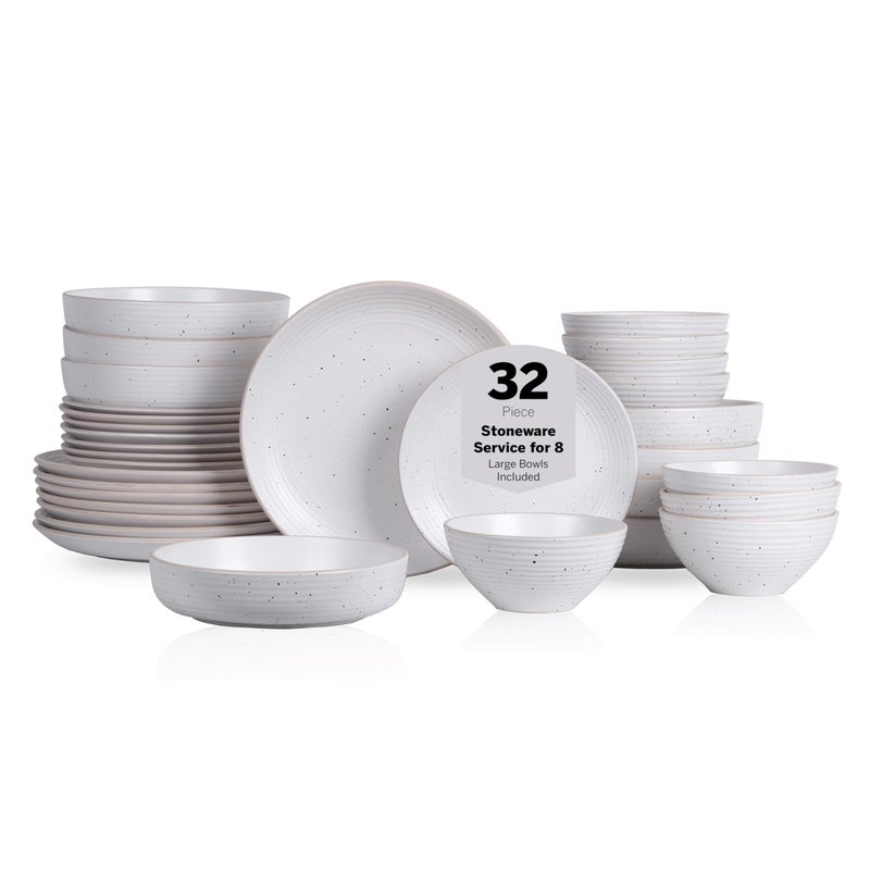 Stone Lain Lauren Modern Stoneware 32piece Round Dinnerware Set Plates and Bowls Set Dish set for 8 Off White