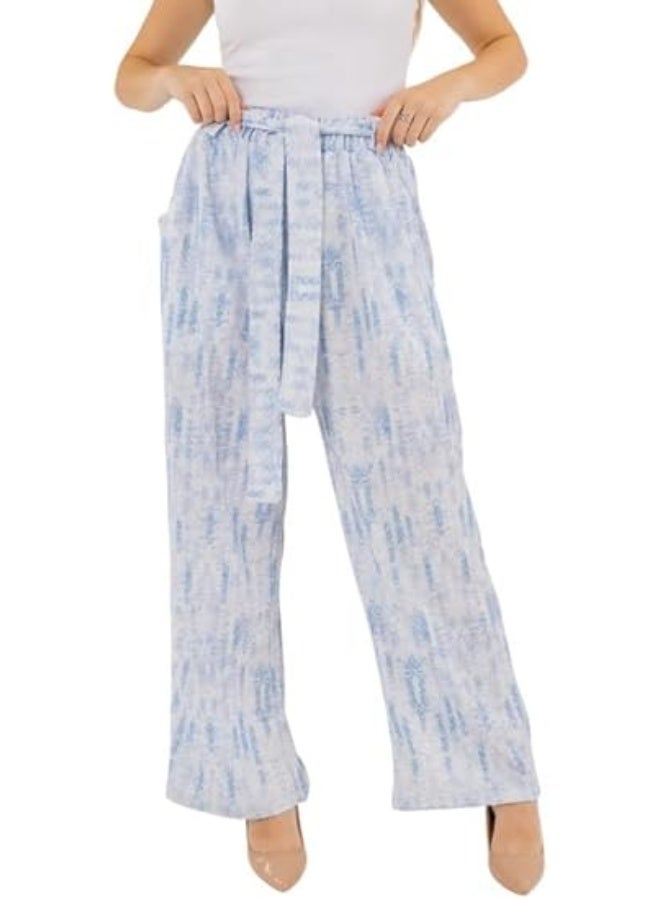 Mosca Women's Wear Printed Oversize Cotton Trousers with Belt - Image 3