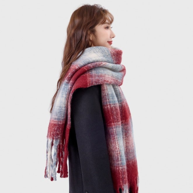 White Plaid Scarf For Girls, Versatile, Soft And Warm Christmas And New Year Red Scarf With High-End Feel - Image 3