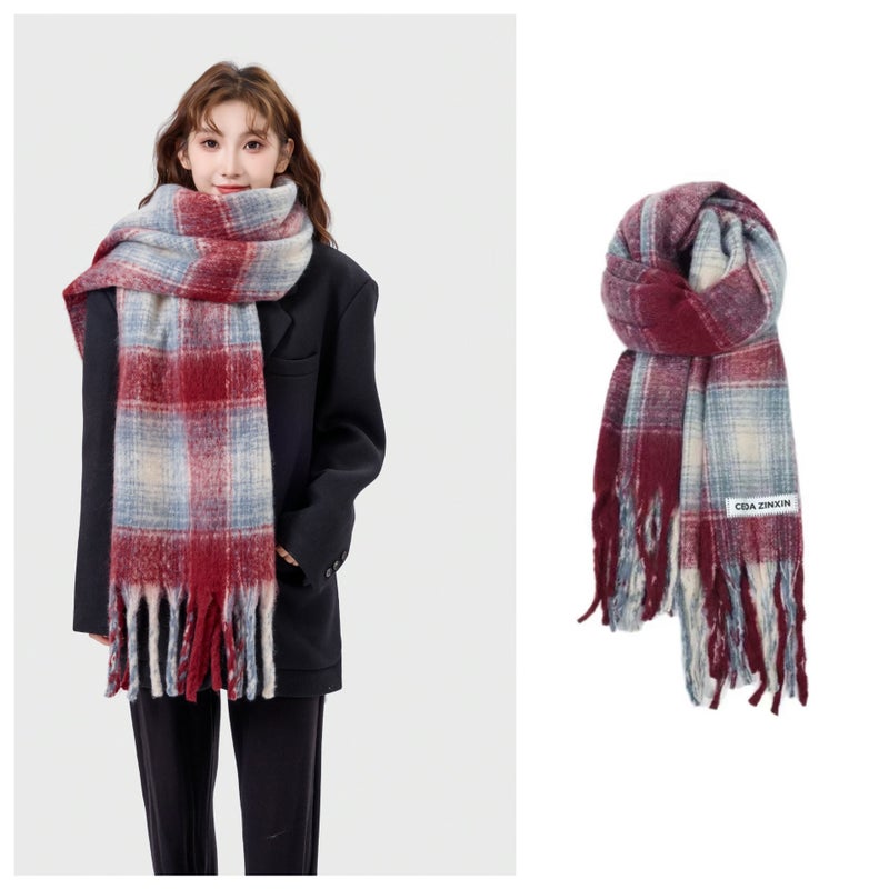 White Plaid Scarf For Girls, Versatile, Soft And Warm Christmas And New Year Red Scarf With High-End Feel - Image 2
