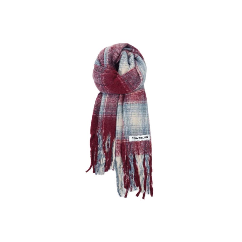 White Plaid Scarf For Girls, Versatile, Soft And Warm Christmas And New Year Red Scarf With High-End Feel - Image 4