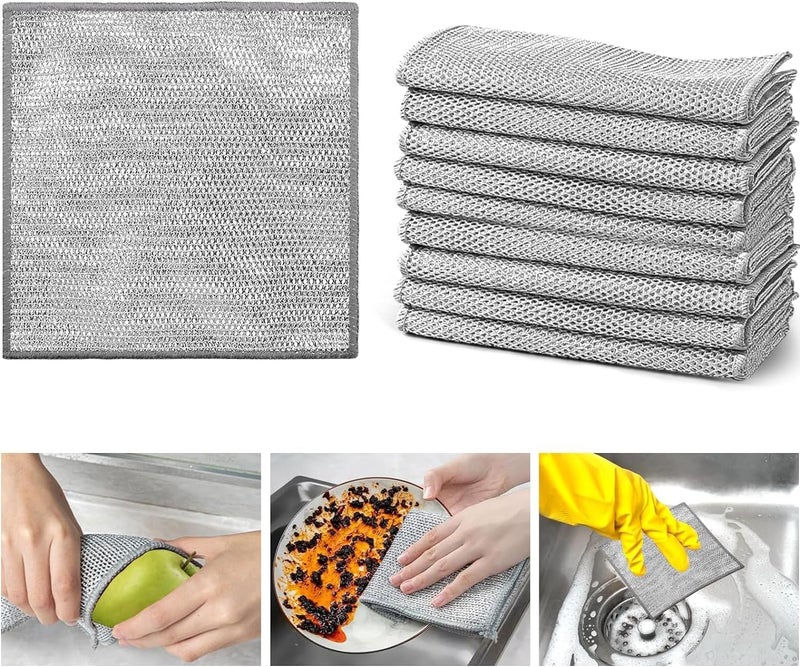 ikis ikis 15 Pcs Multifunctional NonScratch Wire Dishcloth Multipurpose Wire Dishwashing Rags for Wet and Dry Washing for Dishes Sinks Counters Stove Tops Easy Rinsing Machine Washable - Image 2