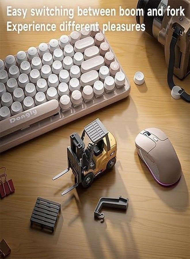 EXOMOON 1/64 2.4G Mini RC Car Alloy Forklift Support App Remote Controlled LED Light Sound Engineering Vehicle Desktop Toys Model Collection Gift for Boys - Yellow - Image 3