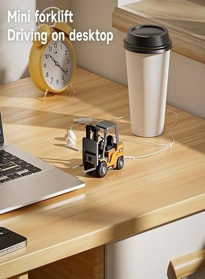 EXOMOON 1/64 2.4G Mini RC Car Alloy Forklift Support App Remote Controlled LED Light Sound Engineering Vehicle Desktop Toys Model Collection Gift for Boys - Yellow - Image 4