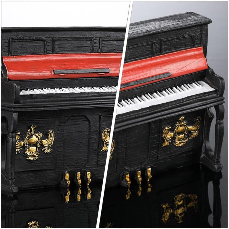 Retro Piano Statue Mini Resin Piano Model Black Vintage Tabletop Ornament for Home Living Room Décor - Image 4