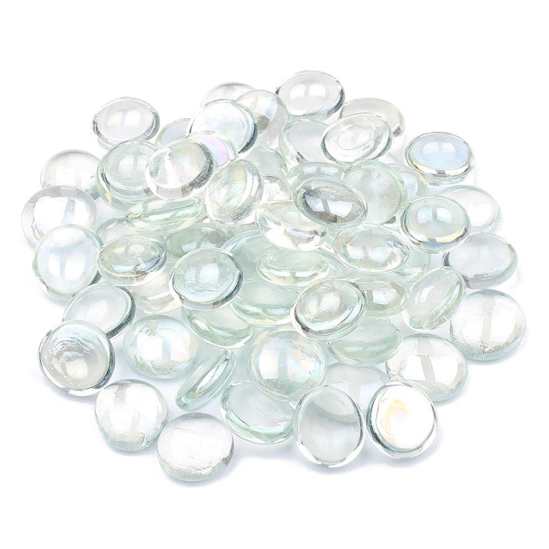 ARSUK Decorative Glass Pebbles Stones Beads Rounded Gems Flat Marble Vase Filler Artificial Fire Gemstones Crystal for Aquarium Mosaic Tiles Vases Craft Garden Flowerpot Landscaping180pcs Clear
