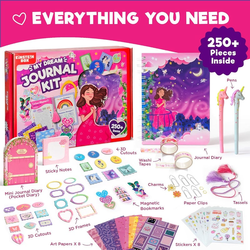 Einstein Box طقم صنع المجلات للفتيات من عمر 8-14 سنة | طقم فن وحرف يدوية مع ملصقات، ألبوم قصاصات، قرطاسية جمالية ومجلة امتنان | هدية للفتيات من عمر 8 إلى 14 | مجموعة ملاحظات لطيفة - Image 3
