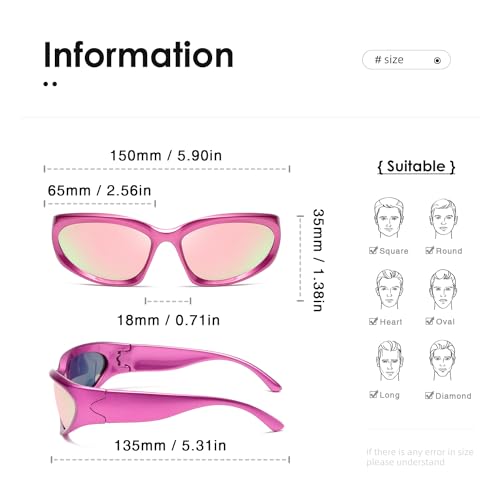 kimorn Y2K Wrap Around Polarized Sunglasses Womens men Swift Oval Fashion Sport Shades Sun Glasses K1273 (Pink) - Image 3