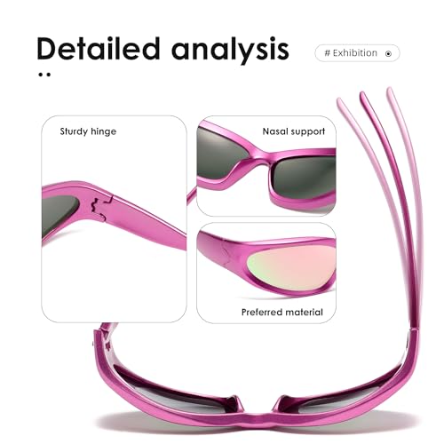 kimorn Y2K Wrap Around Polarized Sunglasses Womens men Swift Oval Fashion Sport Shades Sun Glasses K1273 (Pink) - Image 4